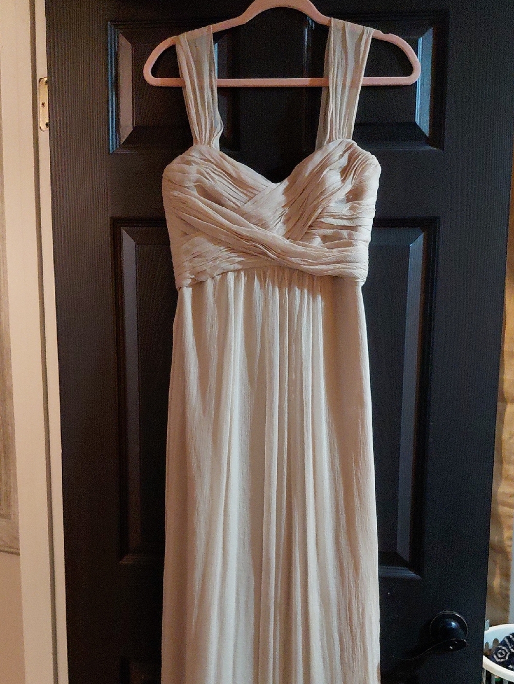 Amsale 100% Silk Cream Empire-Style Maxi Dress with Draped Bodice